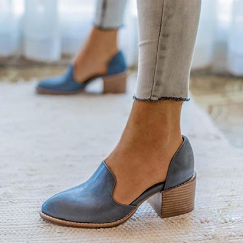 Blue slip on heels- Pointed Toes / Chunky 3” Heels